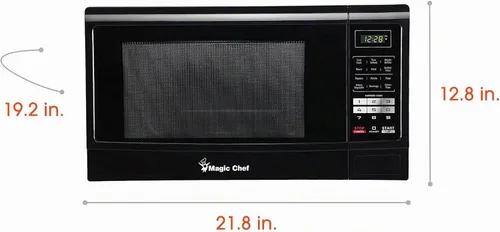 Vista 4 de Microondas de encimera de 1.6 pies cúbicos en negro 1.6 pies cúbicos. Horno de microondas para encimera, negro, 1100W, puerta con botón