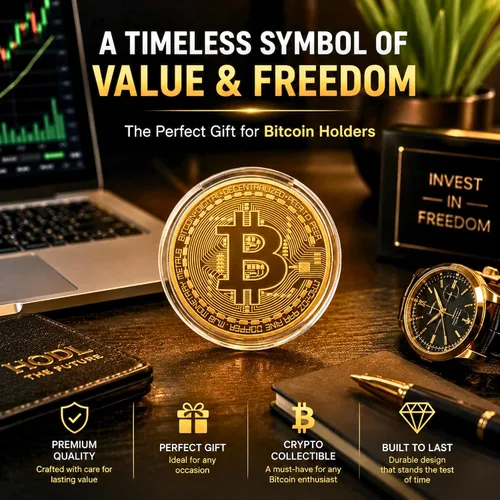 Vista 9 de Moneda de Bitcoin de coleccionista, token criptográfico conmemorativo, estuche acrílico Bitcoin - Paquete de 10