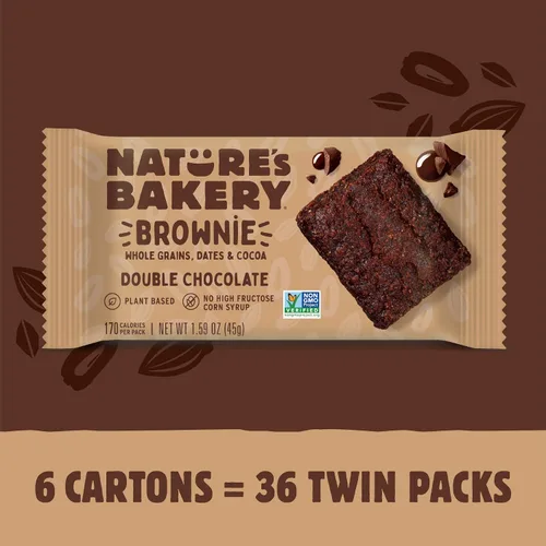 Vista 3 de Nature’s Bakery Barras de Brownie Doble Chocolate, Granos Integrales, Dátiles y Cacao, a Base de Plantas, Sin Lácteos, Barra de Snack, 6