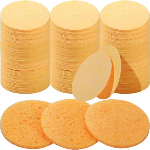 Vista 6 de Amyhill 300 esponjas faciales comprimidas, esponjas faciales naturales para limpieza, almohadillas exfoliantes faciales desechables para Azul