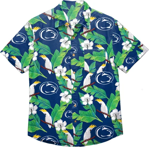 Vista 25 de FOCO NCAA Mens NCAA College Team Logo Floral Tropical Hawaiian Button Up Shirt