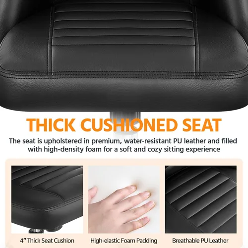 Vista 7 de Yaheetech Silla de escritorio sin brazos de piel sintética negra, giratoria Negro
