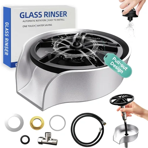 Vista 9 de Enjuagador de Vidrio para Fregadero de Cocina, Enjuagador de Vidrio de Alta Presión con Boquilla Giratoria de 360 Grados con Diseño de Pistola