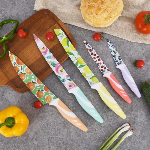 Vista 5 de UPTRUST Juego de cuchillos de cocina de acero inoxidable de 10 piezas, revestimiento antiadherente con 5 cuchillas protectoras, cuchillos de frutas
