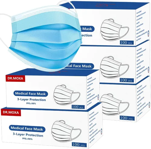 Vista 8 de DR.MOXA Paquete de 50 mascarillas desechables de grado médico de 3 capas para protección, color azul Cómodo, suave, transpirable