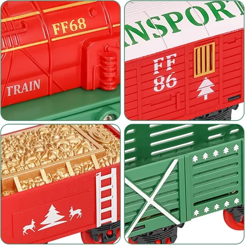 Vista 5 de Juego de tren eléctrico para niños y niñas, juego de tren de Navidad con humo real, sonidos y luces, tren de juguete clásico con motor de locomotora