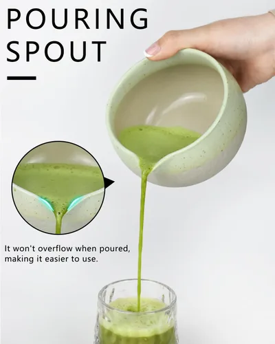 Vista 5 de Artcome Juego de herramientas Matcha: cuenco con boquilla de vertido, batidor, soporte para batidor, cuchara de té, colador matcha, cuchara de té