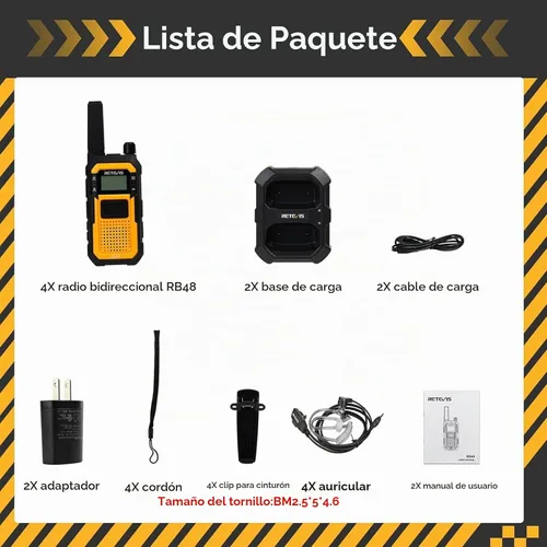 Vista 11 de Retevis RB48 - Walkie Talkies de Largo Alcance, Radios de 2 Vías MIL-STD 810H de Alta Resistencia con Auricular, Resistente al Agua IP67, 2000 mAh