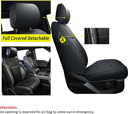 Vista 2 de Covertopia Fundas de asiento de piel sintética F150, ajuste personalizado para Ford F150 SuperCrew 2015-2024 2025 y 2017-2024 2025 F250 F350 F450