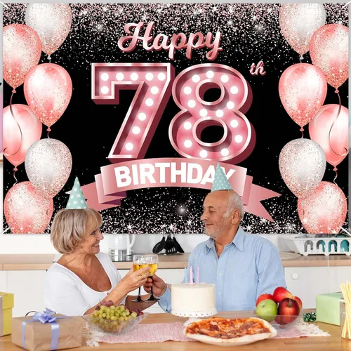 Vista 302 de Cartel de feliz cumpleaños décimo oro rosa, telón de fondo, saludos a 10 años, globos de confeti, decoración temática para niñas de 10 años