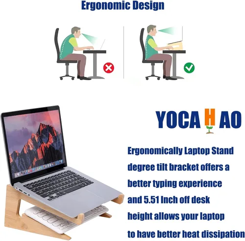 Vista 3 de Soporte de Madera para Laptop Vertical para Laptops de 13-18.6 pulgadas, Soporte de Bambú para Escritorio, Soporte para Laptop Compatible