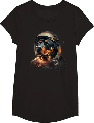 Vista 3 de Divertida camiseta Rottweiler con diseño de astronauta rottweiler en galaxia espacial, Negro