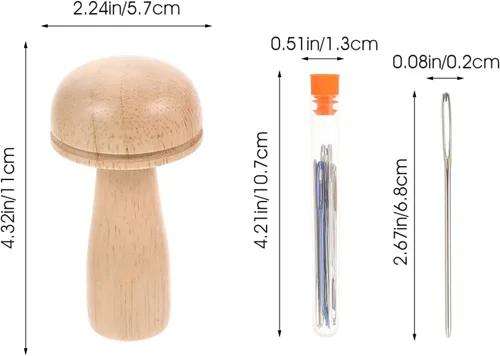 Vista 2 de HEALLILY 1 juego de suministros de madera Darner de madera con agujas de coser, enhebrador de banda de goma