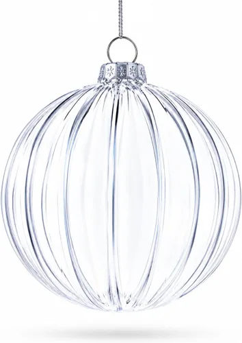 Vista 5 de Elegante juego de 3 bolas de cristal transparente a rayas adornos de Navidad de 3.5 pulgadas