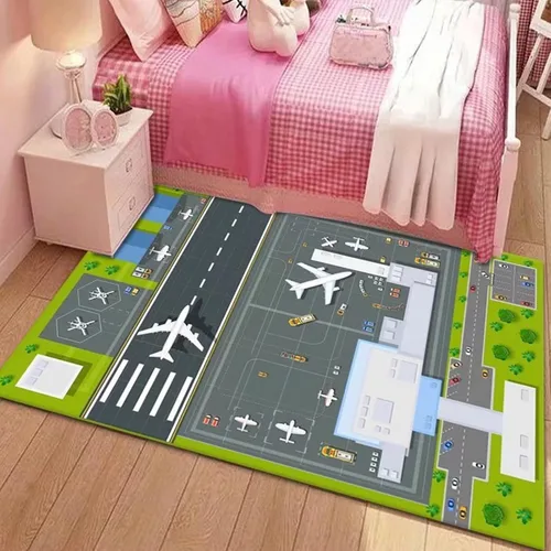 Vista 8 de Tapete grande de juego para el aeropuerto para jugar con autos pequeños, alfombra educativa de tráfico por carretera, divertida alfombra
