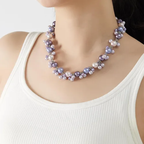 Vista 6 de Collar de perlas con cuentas, elegante gargantilla de perlas para mujer, joyería de moda, regalo de cumpleaños para mamá