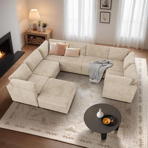 Vista 32 de Sofá seccional modular, conjunto de sofá en forma de L de 98" para sala de estar, 4 asientos cómodos tipo nube con sillas giratorias, combinación