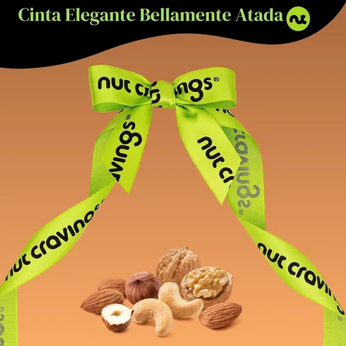 Vista 5 de NUT CRAVINGS - Cesta de regalo de nueces mixtas en bandeja de madera de diamante reutilizable + cinta verde (12 surtidos) golosinas para adultos