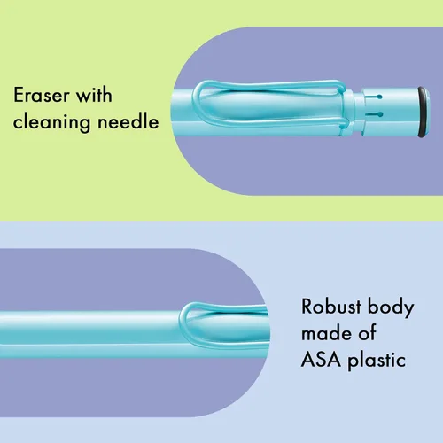 Vista 4 de Lápiz mecánico LAMY safari aquasky con empuñadura ergonómica y cuerpo de plástico ASA robusto - ideal para dibujar y escribir - incluye mina fina