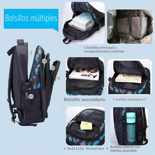 Vista 5 de Bansusu Mochila escolar para niños, de camuflaje, mochila escolar para niños, Estilo B - Azul, Mochilas Daypack