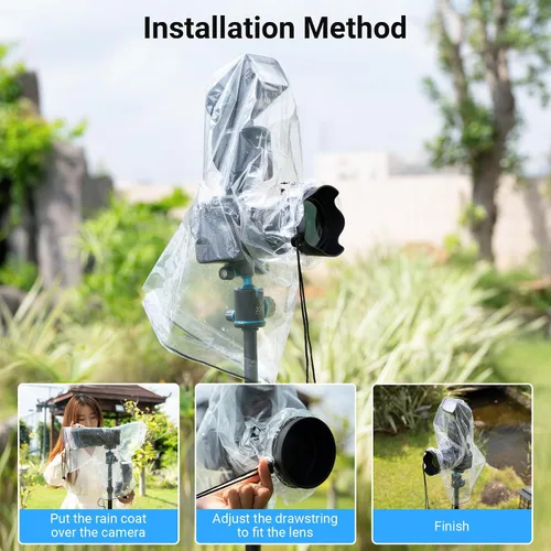 Vista 5 de 2 piezas de cubierta transparente de lluvia para cámara con flash para cámara + lente de hasta 6.3 x 9.8 pulgadas (DXL) Waterproof,PE