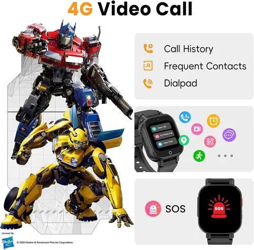 Vista 3 de Reloj de teléfono para niños 4G con tarjeta SIM, reloj inteligente para Negro