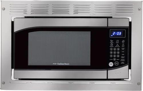 Vista 2 de RecPro Suburban RV - Horno microondas integrado de 0.9 pies cúbicos de acero inoxidable con kit de molduras de salida de 900 W Controles de panel
