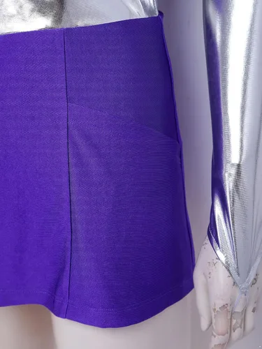 Vista 6 de Disfraces de héroe púrpura para mujer, trajes de vestir y guantes Vestido