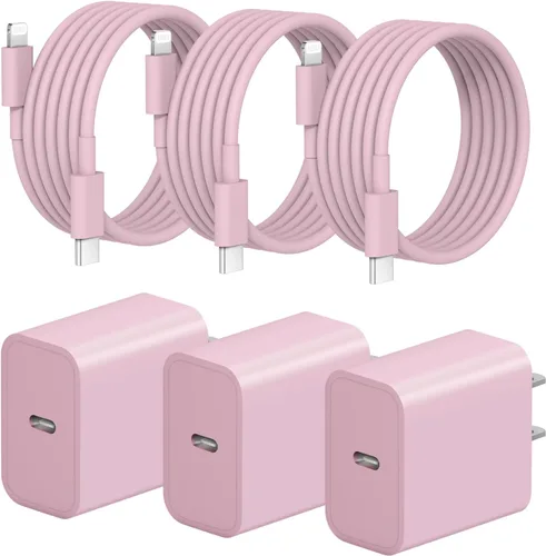 Vista 11 de Cargador rápido para iPhone, 3+3 unidades, cargador de pared USB C de 20 W con cable de carga rápida de 6 pies compatible con iPhone