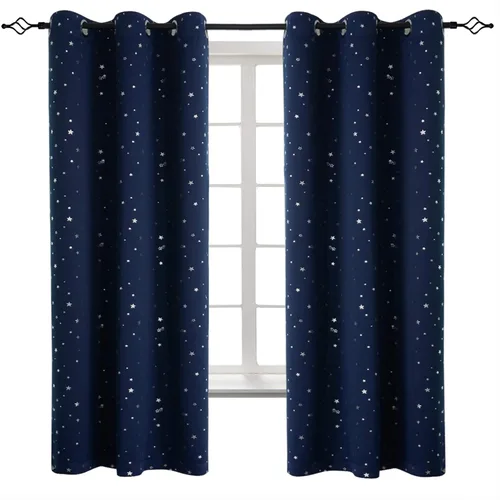Vista 130 de BGment Cortinas opacas para dormitorio infantil, con aislamiento térmico, con ojales, estampado de estrellas plateadas, cortinas para oscurecer