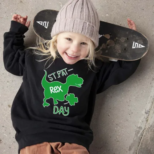 Vista 4 de Camiseta del Día de San Patricio para niños y niñas, camiseta irlandesa con diseño de camión de dinosaurio, trébol irlandés, camisetas de manga