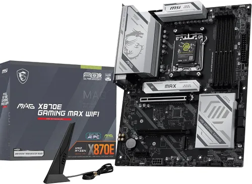 Vista 16 de MSI MEG X870E GODLIKE, E-ATX - Compatible con procesadores AMD Ryzen 9000/8000/7000, AM5 - Dynamic Dashboard III, EZ Slide M.2, 110A SPS, memoria