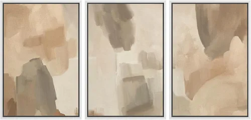 Vista 63 de SIGNFORD - Set de obras de arte en lienzo enmarcado para pared, ilustraciones abstractas de neblina del desierto en tonos neutros beige y marrón