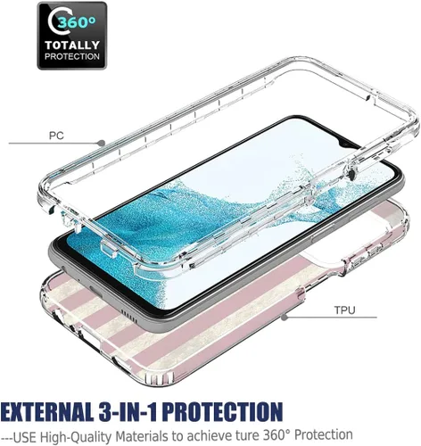 Vista 3 de Funda para Samsung Galaxy A23 SM-A235M con protector de pantalla de vidrio templado, cuerpo completo, diseño floral, a prueba de golpes, funda