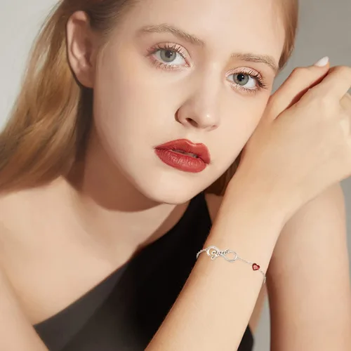 Vista 3 de Palpitate Pulsera Sister Infinity de plata de ley para mujer, joyería con piedra natal