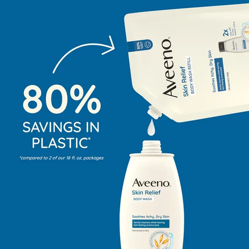 Vista 4 de Aveeno - Gel de ducha Aveeno Skin Relief sin fragancia + fórmula triple de avena, limpiador diario suave para pieles sensibles que deja la piel