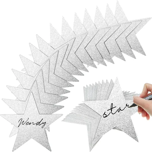 Vista 9 de Gejoy 80 piezas de estrellas con purpurina de arco iris, decoración de estrellas de papel doble impreso para noche de cine, decoración de tablón
