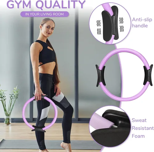 Vista 3 de TOPZGLEEY Juego de anillos y pelotas de pilates con bandas de resistencia, equipo de pilates para entrenamiento en casa, anillos de pilates de 14