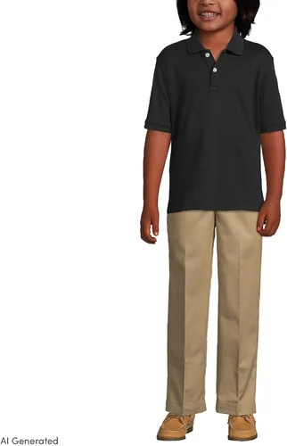 Vista 2 de Lands' End - Polo de uniforme escolar para niños – 100% algodón cómodo que dura todo el año, de fácil cuidado, manga corta Negro