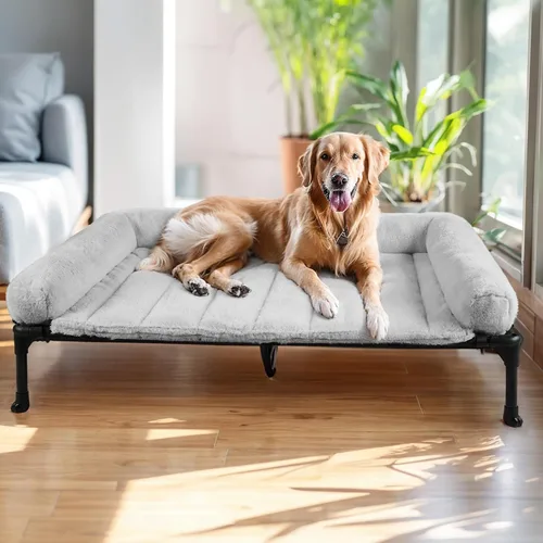 Vista 21 de Veehoo - Camas elevadas para perros de tamaño mediano con cojín de felpa esponjosa Orthopedic Raised Dog Beds for Indoor Outdoor, Soft Pet Sofa