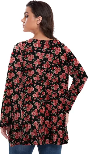 Vista 4 de OVERWORETY Camiseta tipo túnica de manga larga para mujer, plisada, casual, para otoño, para usar con leggings