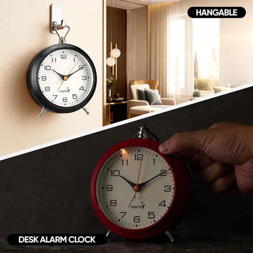 Vista 3 de FLOITTUY Reloj despertador de metal analógico retro antiguo de 4.5 pulgadas, funciona con pilas, reloj de noche silencioso, reloj vintage colgante