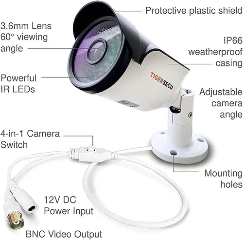 Vista 3 de TIGERSECU Paquete de 4 cámaras de seguridad 4 en 1 Super HD 1080P