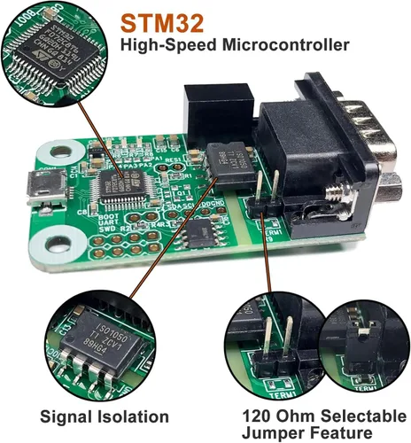 Vista 2 de Módulo convertidor USB CAN para Raspberry Pi 5/4/Pi3B+/Pi3/Pi Zero (W)/Jetson Nano/Tinker Board y cualquier placa única Soporte de computadora