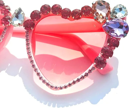 Vista 6 de willochra Gafas de sol con forma de corazón con diamantes de imitación para mujer, moda con diamantes de imitación, gafas de sol para fiesta