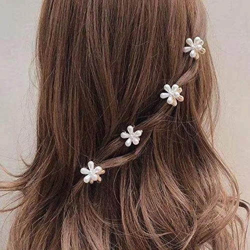 Vista 5 de 5 piezas de mini pinzas de perlas con diseño de flores para mujeres y niñas