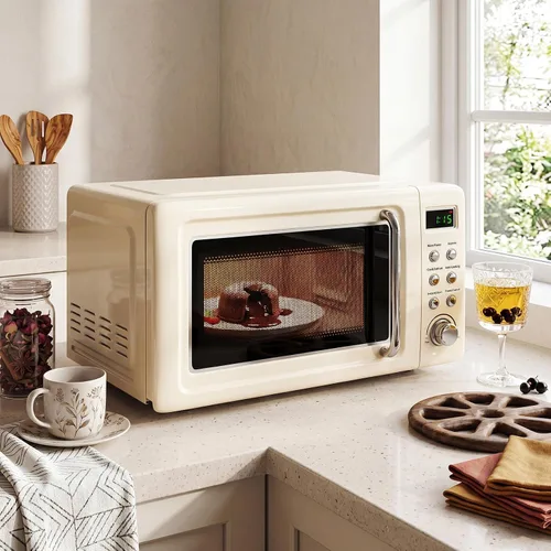 Vista 2 de Moccha Retro - Horno microondas para encimera, pantalla LED, 0.7 pies Crema