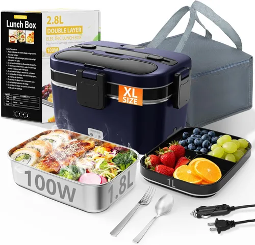 Vista 8 de Fiambrera eléctrica para adultos, 2.8L doble capa 100 W, calentador de alimentos calentado rápido, calentador de alimentos para uso en casa