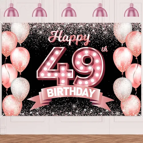 Vista 43 de Cartel de feliz cumpleaños décimo oro rosa, telón de fondo, saludos a 10 años, globos de confeti, decoración temática para niñas de 10 años