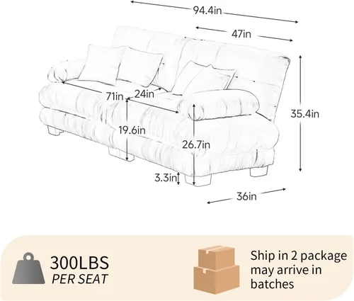 Vista 2 de Juego de sofá modular con asiento profundo de 94.4", tela de chenilla, loveseat seccional moderno para sala de estar, cómodo loveseat de felpa tipo